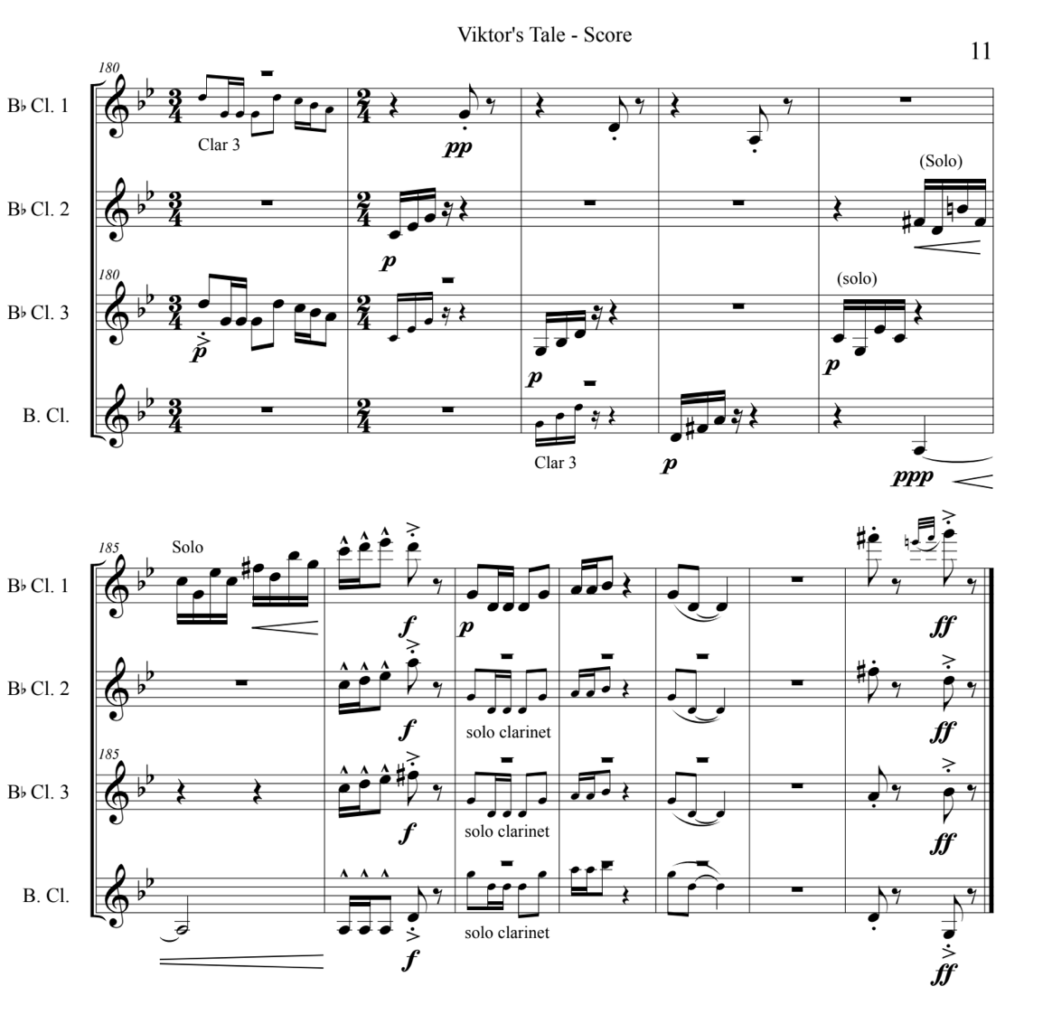 Viktor's Tale (Theme from "The Terminal') for Clarinet Quartet