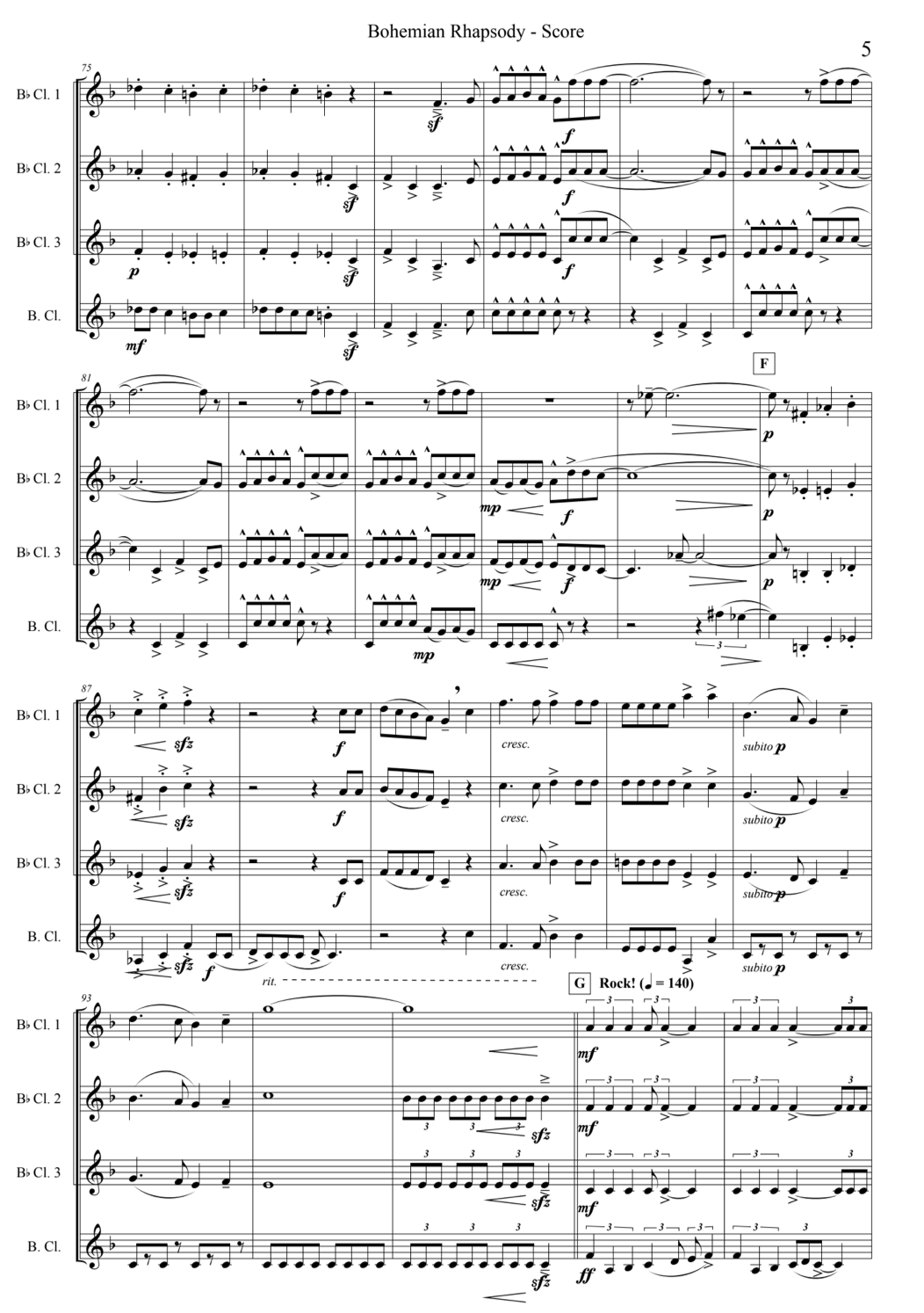 Bohemian Rhapsody (for Clarinet Quartet)