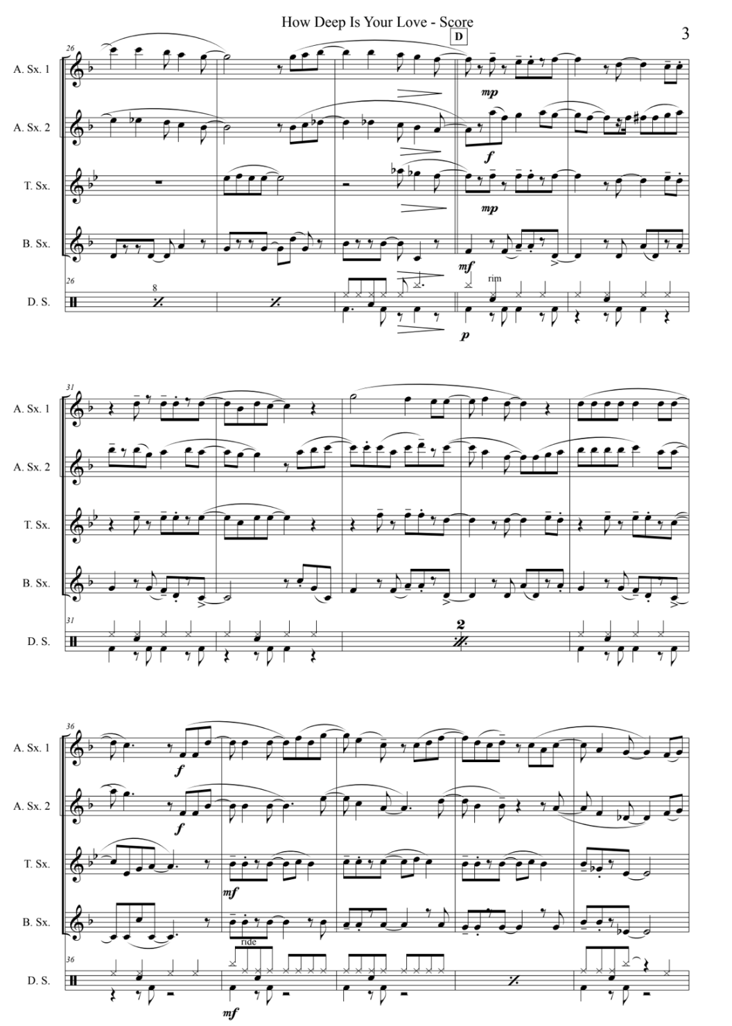 How Deep is Your Love (for Saxophone Quartet AATB)