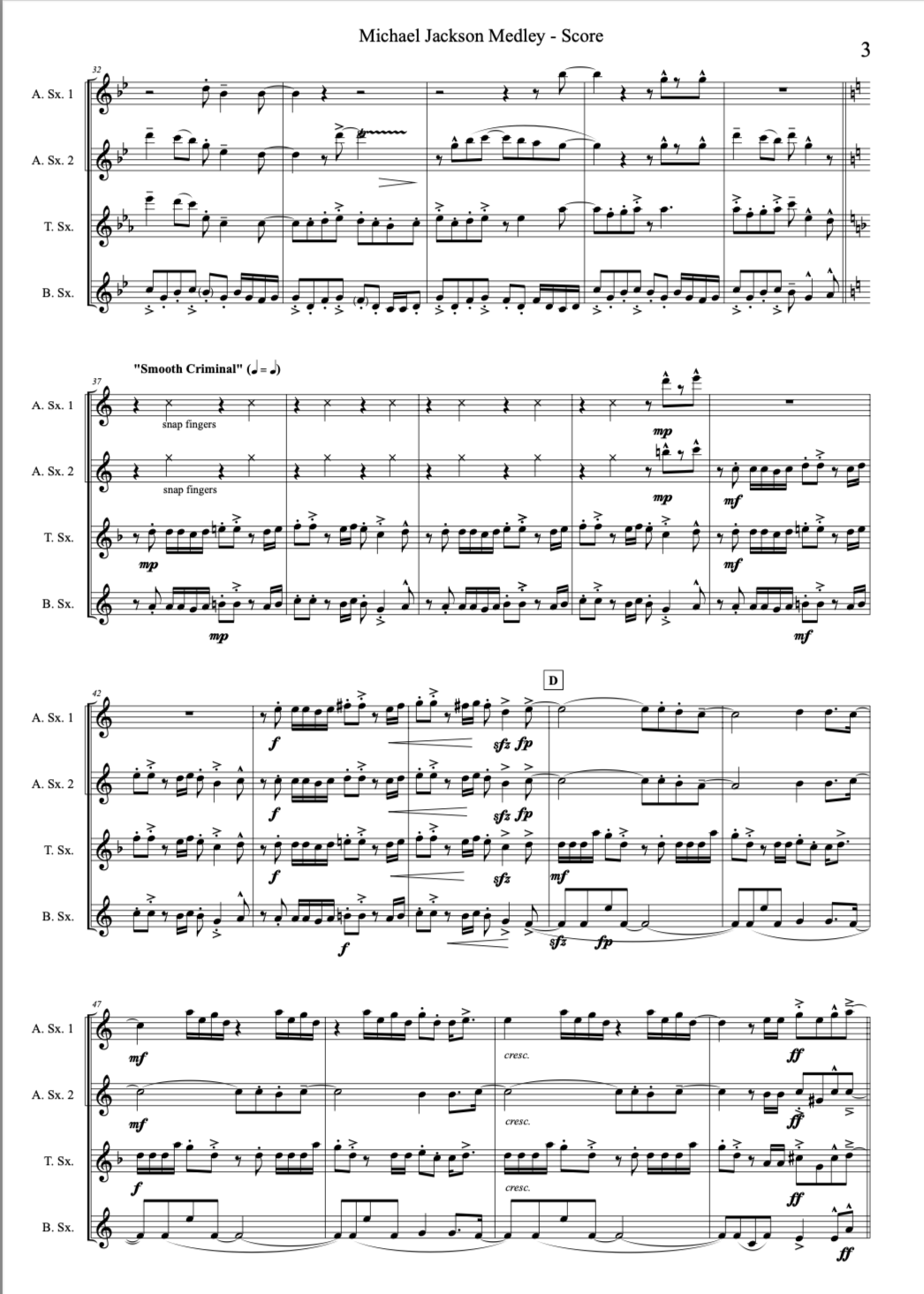 Michael Jackson Medley (for Saxophone Quartet AATB)