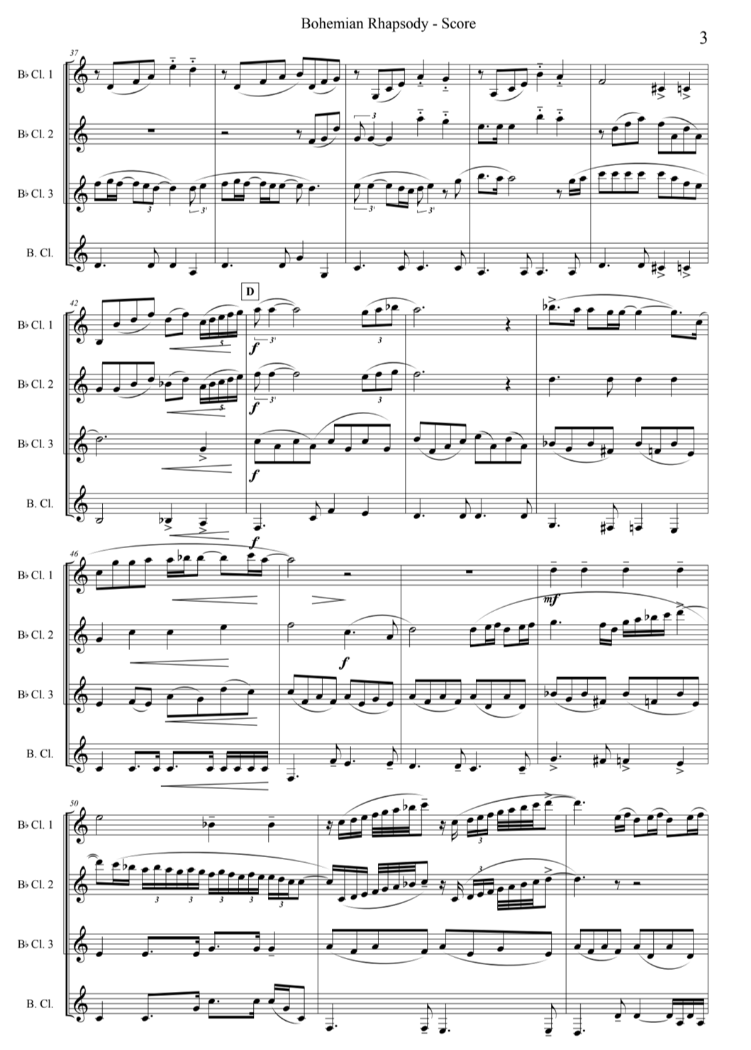 Bohemian Rhapsody (for Clarinet Quartet)