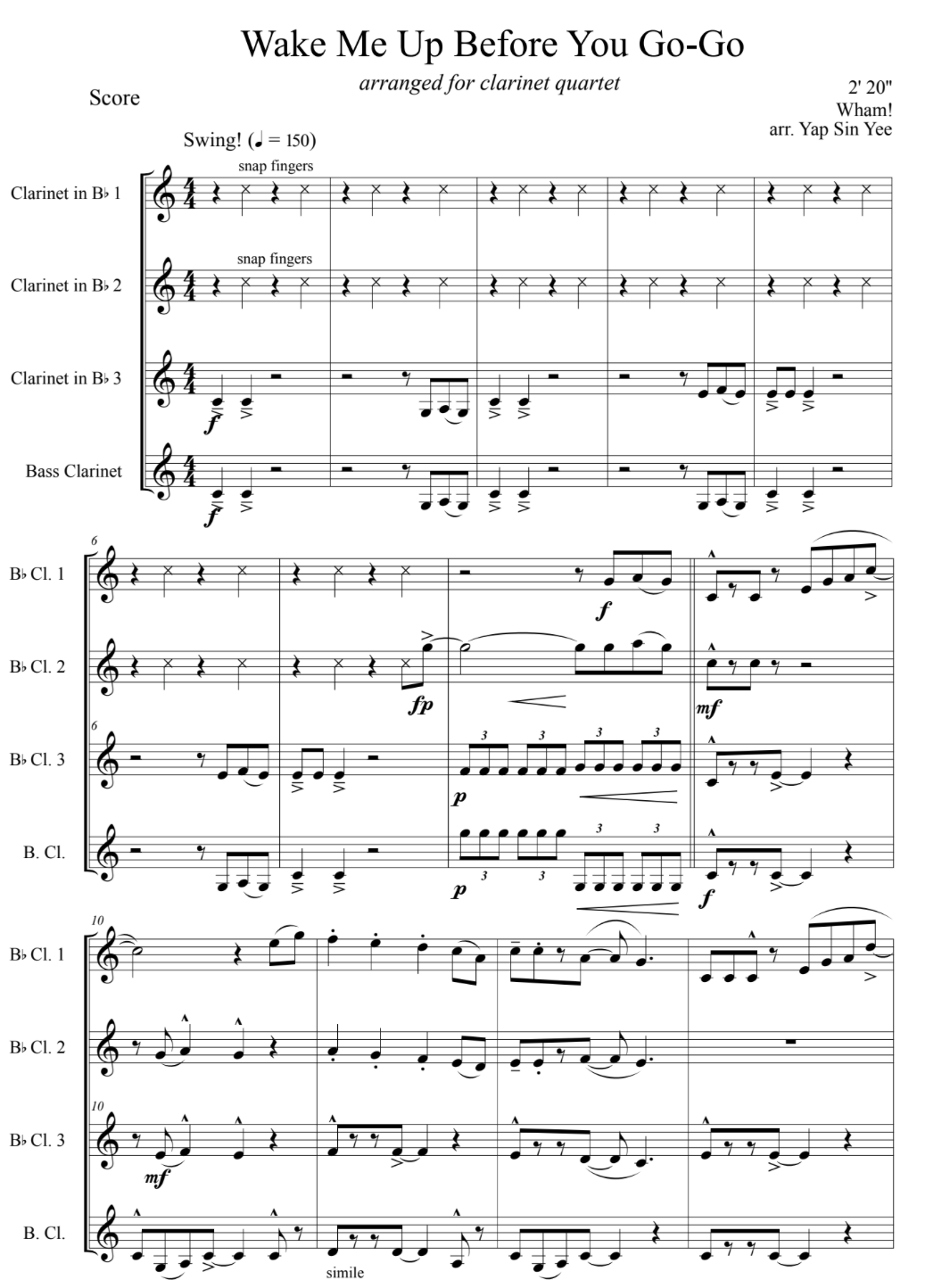 Wake Me Up Before You Go-Go (for Clarinet Quartet)