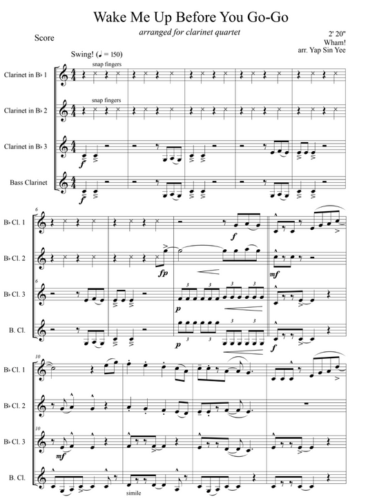 Wake Me Up Before You Go-Go (for Clarinet Quartet)