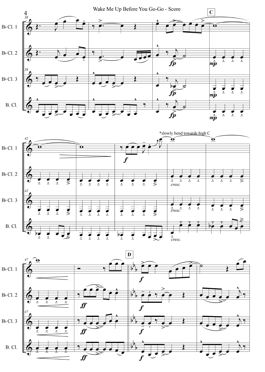 Wake Me Up Before You Go-Go (for Clarinet Quartet)