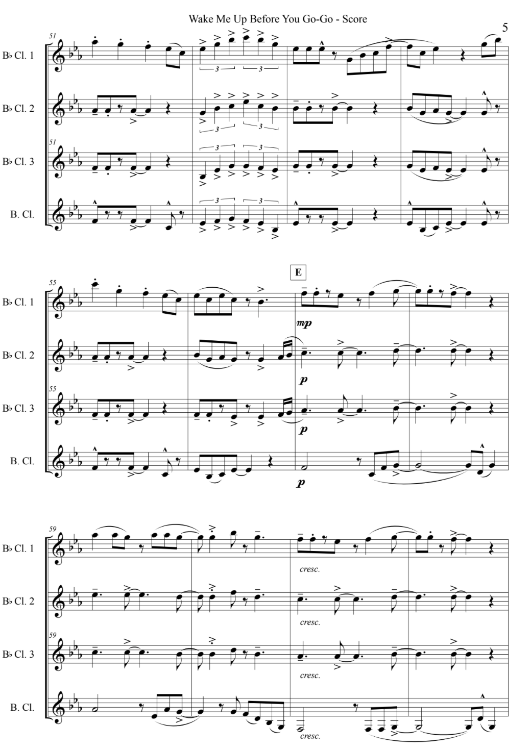 Wake Me Up Before You Go-Go (for Clarinet Quartet)