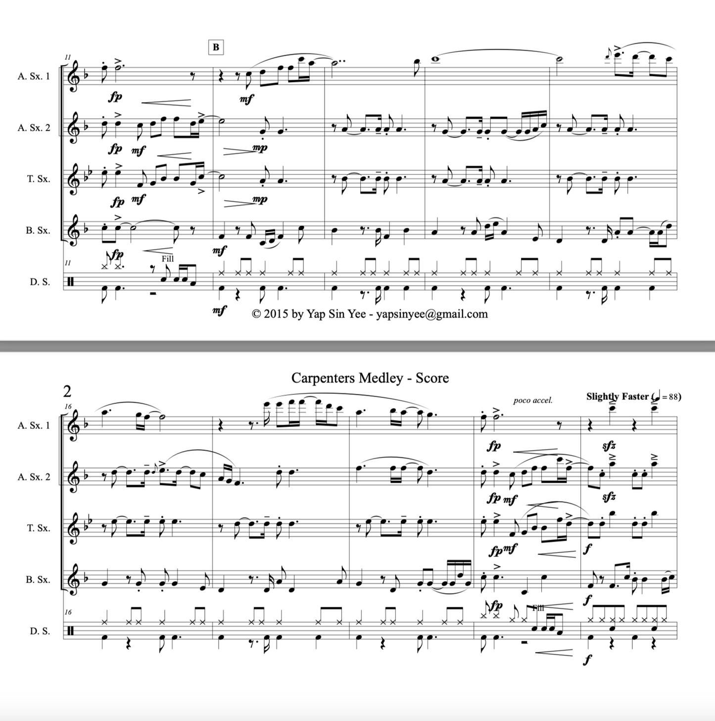 Carpenters Medley (for Saxophone Quartet AATB)