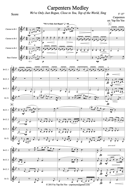 Carpenters Medley (for Clarinet Quartet)