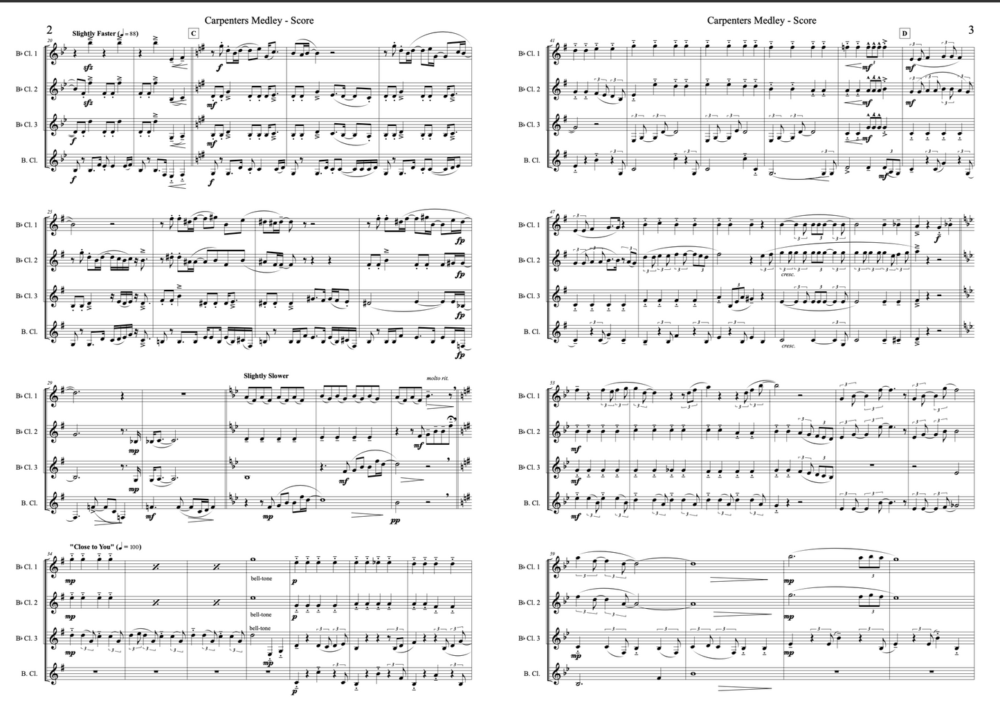 Carpenters Medley (for Clarinet Quartet)