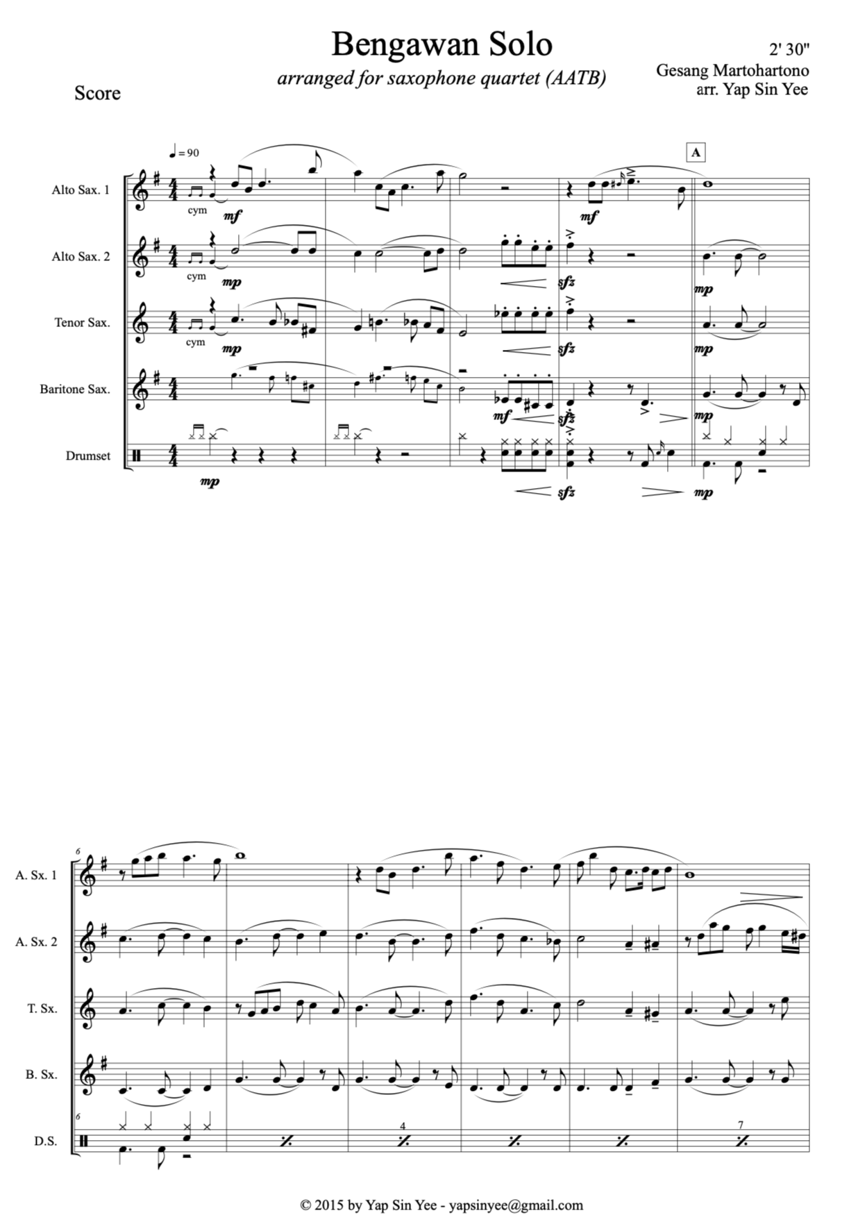 Bengawan Solo (for Saxophone Quartet AATB)