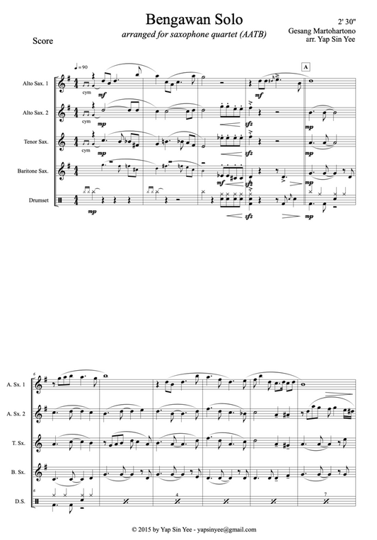 Bengawan Solo (for Saxophone Quartet AATB)